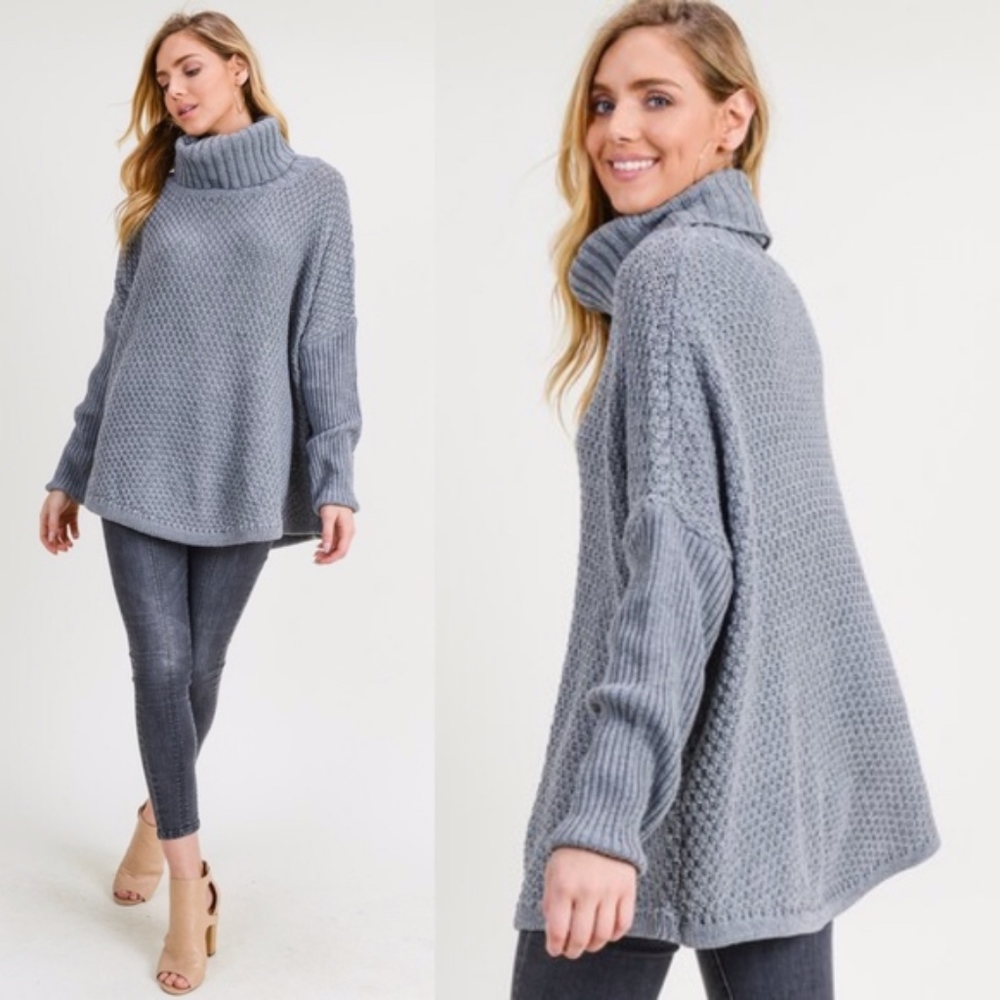 AMBER COwl Neck Knit Sweater - CHARCOAL - Picture 3 of 3